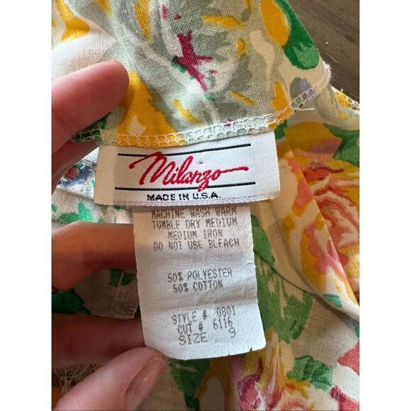 Vintage Milanzo 80’s 90’s Pastel Floral Drop Waist Knee Length Dress 9 Medium - Picture 5 of 7
